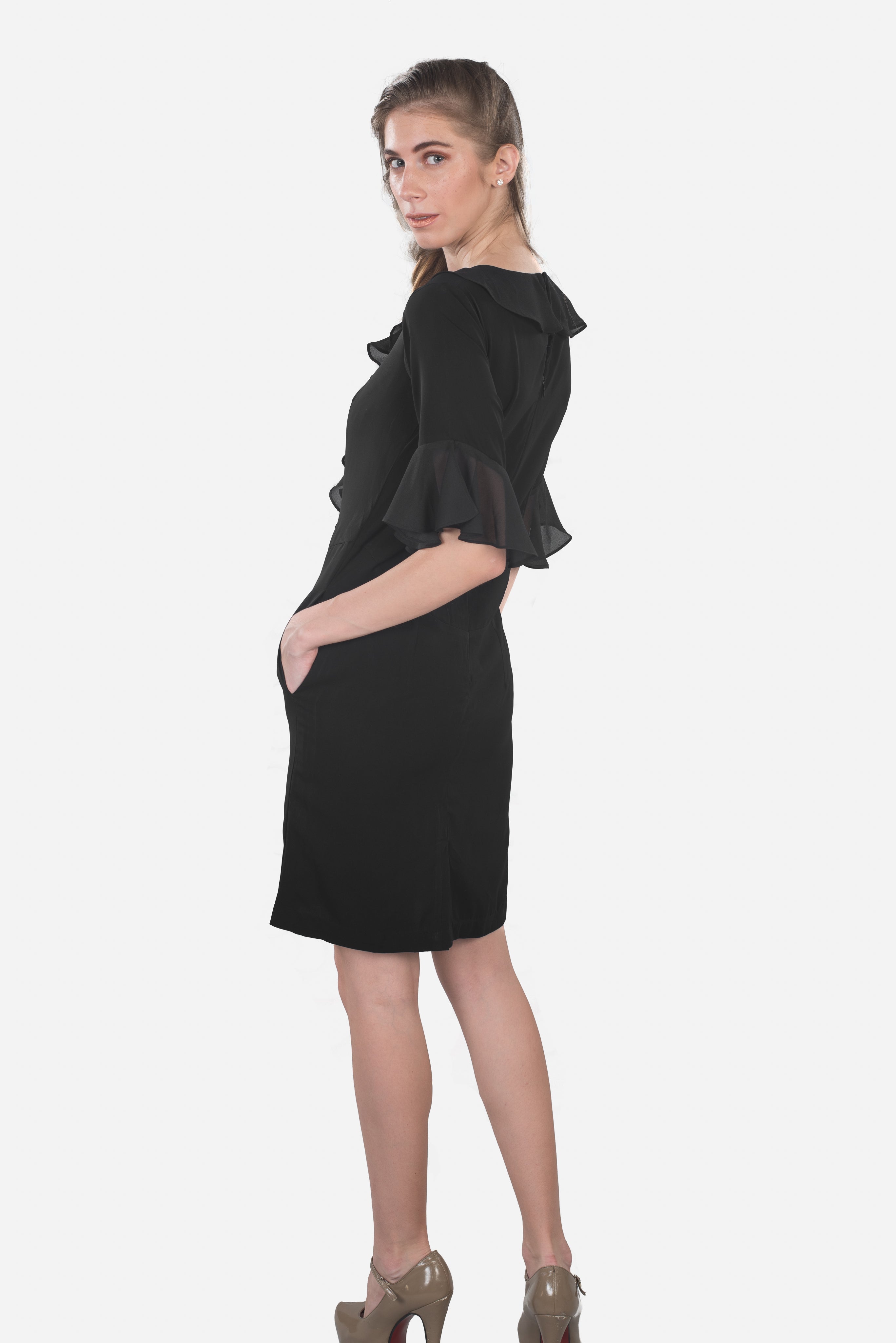 Women’s black dress with pockets, ruffled dress, flared sleeves, evening wear, special occasion dress, semi-formal black dress, party wear #dresseswithpockets #blackdresseswithpockets #blackdress #formaldresses #dresses #dressesforwomen #classydress #classyblackdress #beautifulblackdress #darkdress #prettyblackdress #blackdresseswithpockets #elegantdress #perfectlittleblackdress #womensblackdress #blackdressforwomen #ruffleddress #blackcocktaildress